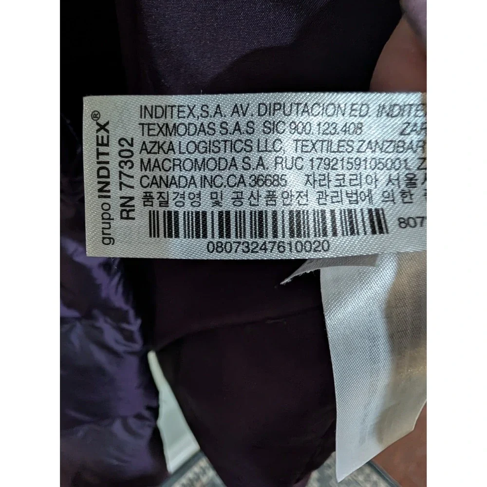 Zara Down Puffer Jacket Small Deep Purple 60/40 Feather Water Repellent Hooded‎ - Picture 4 of 8